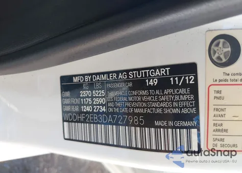 2013 Mercedes-Benz E 350 Bluetec из США, поврежденный, VIN WDDHF2EB3DA727985